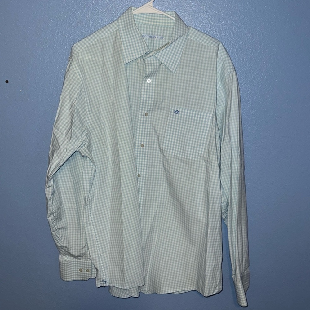 Southern Tide Men’s Skipjack Light Blue Gingham Shirt XL. B3
